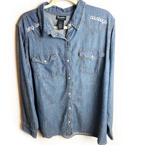 Wrangler Retro rodeo cowboy embroidered denim long sleeve button down size: XL